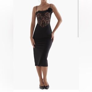 House of CB Nikita Floral lace overlay Corset Midi cocktail dress